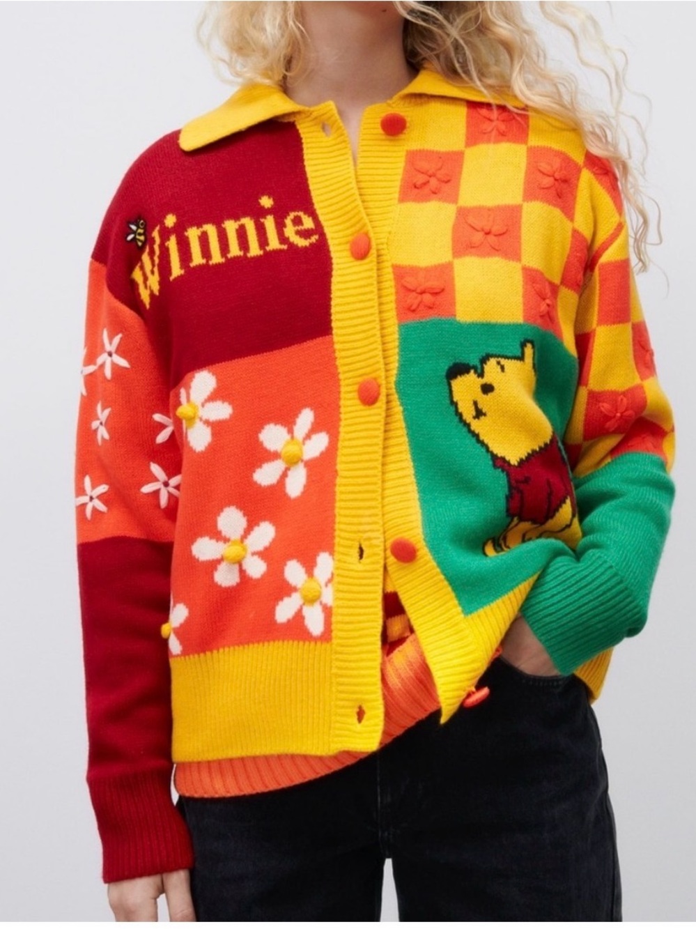 Zara Winnie the Pooh embroidered cardigan Sweater Size Small